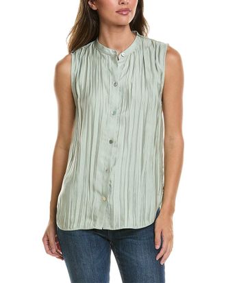 Vince Crinkled Band Collar Blouse