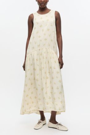 Ganni White Floral Dress - Size 34 Viscose
