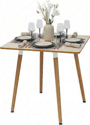 Relaxdays Relaxdays Mesa Comedor Cuadrada 75x75x75 Cm Mdf Y Bamb&uacute; 4 Personas Escandinavo Natural