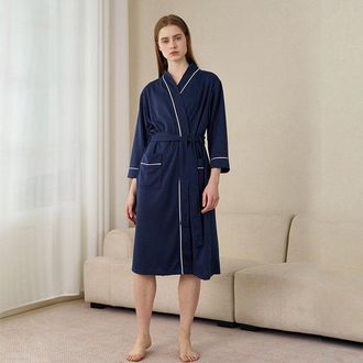 OEM Bata De Mujer De Tejido Gofrado Con Bolsillos, Modelo De Largo Medio, Transpirable Y Suave, Pijama/ropa De Estar Por Casa, Azul, Talla Xxxl