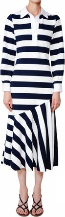Du Paradis Senna Polo Midi Dress In Navy/white Stripe