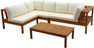 Miliboo Conjunto De Jard&iacute;n Esquinero De Acacia Maciza Con Cojines Beige Belize