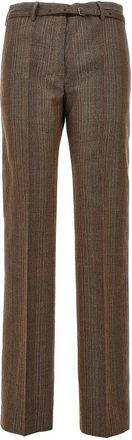 Dries Van Noten Wollen pantalon met rechte pijpen en riem - Dames - Broeken - Bruin - Maat: S Wol