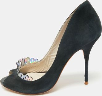 Sophia Webster Black Suede Scalloped Peep Toe Pumps