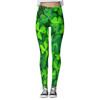 Generic 2025 St. Patricks Day Yoga Pants Shamrock Leggings for Women Ladies UK Irish Green Clover Graphic High Waist Soft Stretchy Workout Gym Leggings Tights