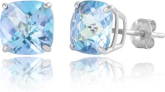 MAX + STONE Sterling Silver or Gold 8mm Cushion Cut Gemstone Birthstone Stud Earrings