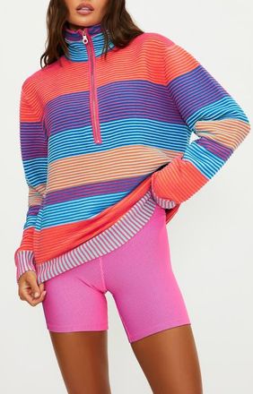 Beach Riot Lainey Stripe Half Zip Sweater in Vibrant Volley Stripe at Nordstrom, Size X-Large