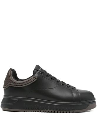 Emporio Armani ribbed-panel leather sneakers - Black