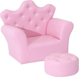 HOMCOM Sof&aacute; ni&ntilde;os con taburete 58x40.5x49 cm rosa