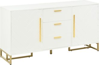 STILVORA Aparador Con 2 Puertas, 3 Cajones Y Estantes Ajustables, En Mdf, Blanco, Para Cocina Comedor Sal&oacute;n