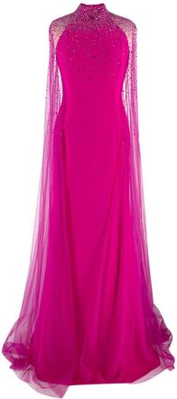 Jenny Packham Hot Pink Limelight Crystal Embellished Gown Size XS