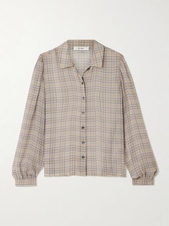 Frame Denim Camicia In Chiffon Di Seta A Quadri Con Arricciature The Plaid - Neutri