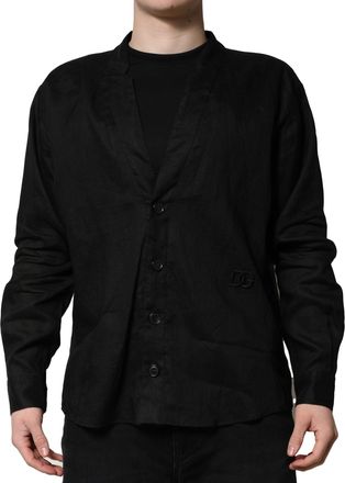 Dolce & Gabbana Black Linen Long Sleeves Men Casual Shirt
