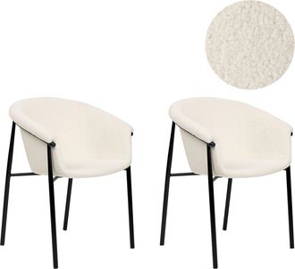 Beliani Conjunto De 2 Sillas Blanco Crema Poli&eacute;ster Contempor&aacute;neo Comedor Ames