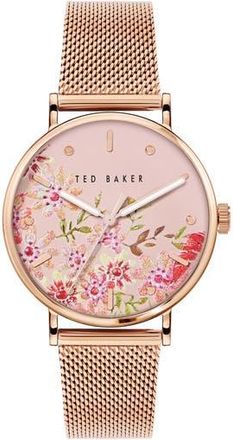 Ted Baker Phylipa Retro Mesh Strap Watch, 37mm in Rose Gold/Pink Print at Nordstrom Rack