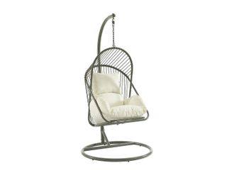 Vente-Unique Sill&oacute;n colgante de resina trenzada - Verde con cojines blancos - LUTUS de MYLIA