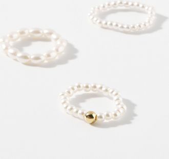 Simons Womens Pearly-bead rings Set of 3