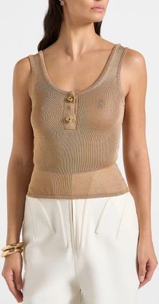 Mani&egrave;re De Voir Pippa Pointelle Knitted Vest With Knot Button in Gold at Nordstrom, Size X-Small