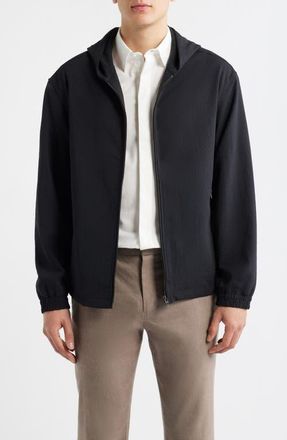 Emporio Armani Seersucker Hooded Jacket in Solid Black at Nordstrom, Size 42 Us