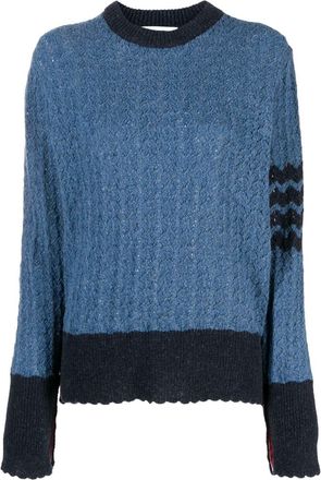 Thom Browne cable-knit pointelle stitch jumper - women - Wool - 38 - Blue