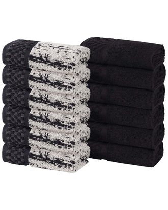 Superior Set Of 12 Lodie Cotton Plush Jacquard Solid & Two-Toned Washcloths