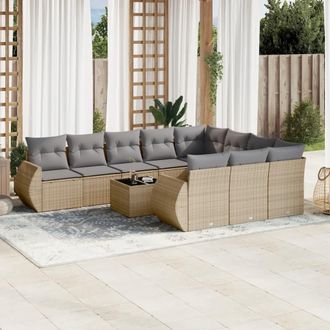 vidaXL Set De Sof&aacute;s De Jard&iacute;n 11pzas Con Cojines Rat&aacute;n Sint&eacute;tico Beige Vidaxl