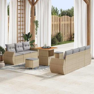 vidaXL Vidaxl - Conjunto De Sof&aacute; De Jard&iacute;n 10 Pcs Beige Rat&aacute;n Sint&eacute;tico