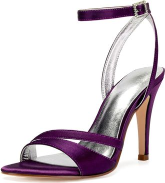 Generic Womens Wedding Bridal Heels Satin Stilettos Heeled Sandals Shoes for Party Evening 10.5Cm,Purple,6 UK