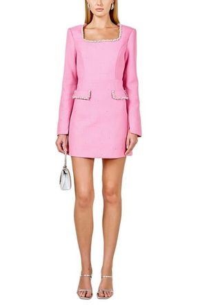 endless rose Rhinestone Trim Long Sleeve Tweed Minidress in Pink at Nordstrom, Size X-Small