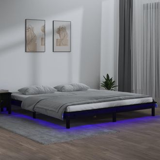 vidaXL Vidaxl - Estructura De Cama Con Led Madera Maciza Negro 140x190 Cm