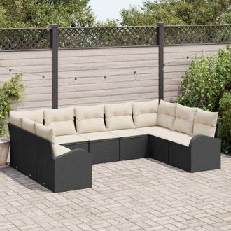 vidaXL Vidaxl - Conjunto De Sof&aacute; De Jard&iacute;n 9 Pcs Negro, Blanco Polirat&aacute;n