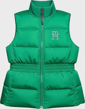Tommy Hilfiger Womens Sorona Waisted Ball-Quilted Puffer Vest - Green - Size S
