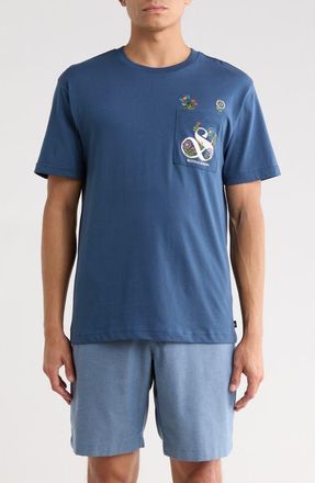 Scotch & Soda Floral Embroidered Pocket Graphic T-Shirt in Dark Denim at Nordstrom Rack, Size X-Large