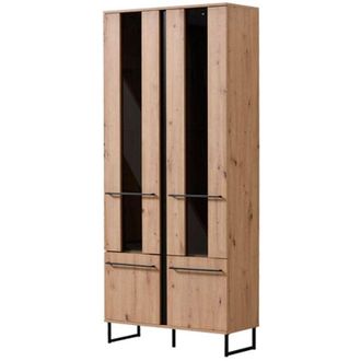 Dmora Vetrina Gissi, Mobile Espositore 8 Ripiani, Apertura Battente, 4 Ante, 84.5x35x193.5h cm Marrone Rovere Nodi