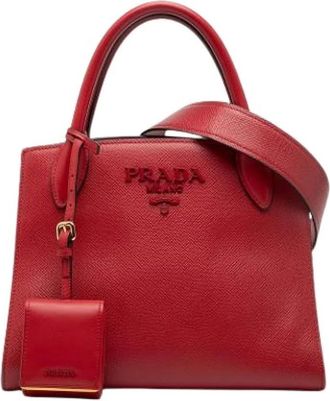 Prada Pre-owned Handbags, female, Red, Size: ONE SIZE Pre-owned Saffiano Satchel