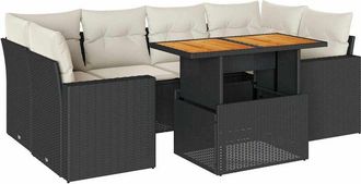 vidaXL Set De Sof&aacute;s De Jard&iacute;n 7 Pzas Con Cojines Rat&aacute;n Sint&eacute;tico Negro Vidaxl