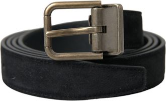 Dolce & Gabbana Zwarte Su&egrave;de Leren Gouden Metalen Gesp Riem
