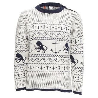 Thom Browne off white navy nautical octopus intarsia ringer sweater SZ.3 L