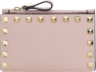 Valentino Garavani Womens Coin Purse Card Case Rockstud Rose Quartz Calf Leather Wallets & Purses