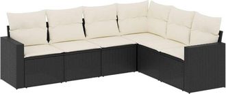 vidaXL Vidaxl - Set De Sof&aacute;s De Jard&iacute;n 6 Piezas Y Cojines Rat&aacute;n Sint&eacute;tico Negro