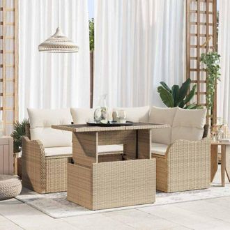 vidaXL Conjunto De Sof&aacute; De Jard&iacute;n Manual 5 Pcs Beige 100 X 55 X 73 Cm Vidaxl