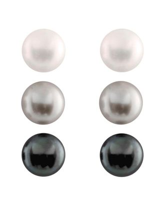 Splendid Pearls Plated 7-8Mm Pearl Set Of 3 Studs