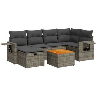 vidaXL Set De Sof&aacute;s De Jard&iacute;n 7 Pzas Con Cojines Rat&aacute;n Sint&eacute;tico Gris Vidaxl