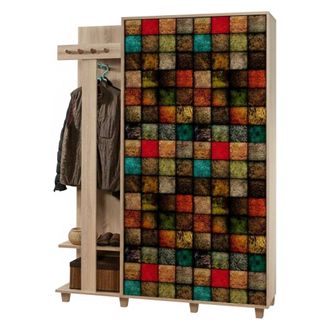 Dmora Dmora - Muebles De Entrada Terpsi, Entrada Para Perchas, Composici&oacute;n Para Atrio, Consola De Almacenamiento Multifunci&oacute;n, 135x36h194 Cm, Roble Y Multic