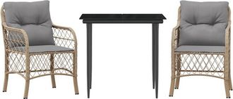 vidaXL Sillas Y Mesita De Jard&iacute;n 3 Piezas Rat&aacute;n Sint&eacute;tico Coj&iacute;n Beige Vidaxl