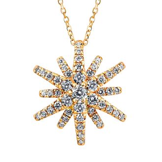 Pompeii3 1Ct TW Round Cut Starburst Diamond Pendant 14k Yellow Gold Lab Grown Necklace