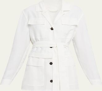 Brunello Cucinelli Mixed-Media Belted Safari Jacket