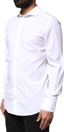 Dolce & Gabbana Mens White Gold Cotton Long Sleeves Dress Shirt Elastane