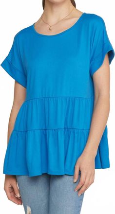 Entro Round Neck Short Sleeve Tiered Top In Blue