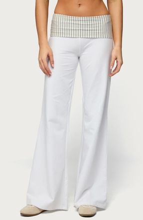 Edikted Meshey Striped Foldover Pants in White at Nordstrom, Size X-Large